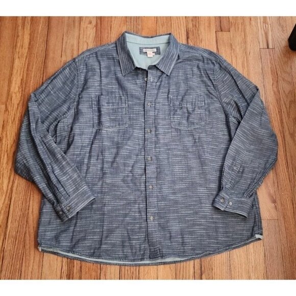 Carbon2Cobalt Other - Carbon2Cobalt Shirt XXL 2XL Grey Long Sleeve Button Chambray Double Stripe